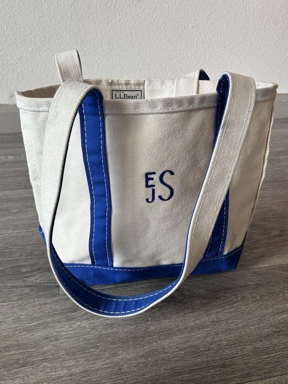Vintage LL Bean Boat And Tote Bag Small Cream & Blue Made In USA Canvas